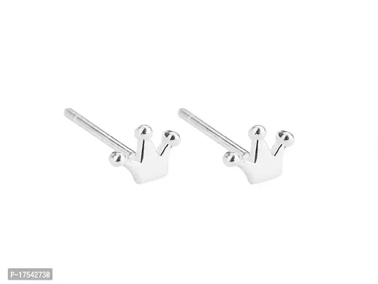 Genuine 925 Sterling Silver Mini Crown Stud Earrings Daily Use Stud