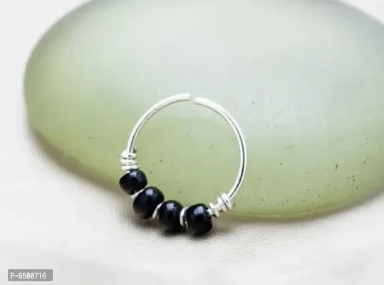Septum Ring • 22G Helix Piercing • Black Septum Piercing. Tiny Tragus Hoop with Black Crystal Beads-thumb0