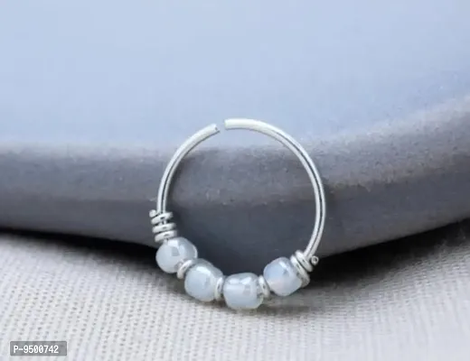 Dainty Hoop Piercing with Nacre Crystal Beads • Septum Ring • Tiny Helix Piercing-thumb0