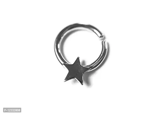 Silver Nose Ring Shiny Silver Star Septum Nose Ring ~ 5 Point Star ~ Twist on Nose Hoop Star Nose Ring-thumb2