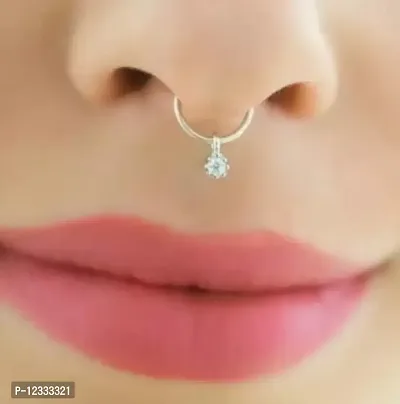 Trendy Nose Ring Septum With CZ Flower , Non Piecing Jewelry 925 Silver Nose Ring-thumb0