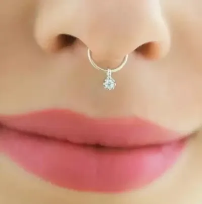 Trendy Nose Ring Septum With CZ Flower , Non Piecing Jewelry 925 Silver Nose Ring