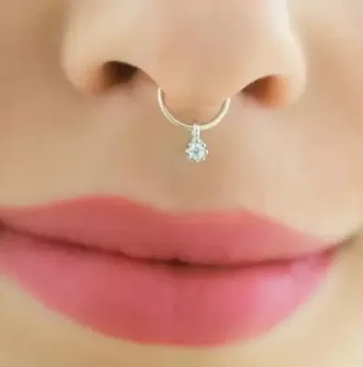 Trendy Nose Ring Septum With CZ Flower , Non Piecing Jewelry 925 Nose Ring