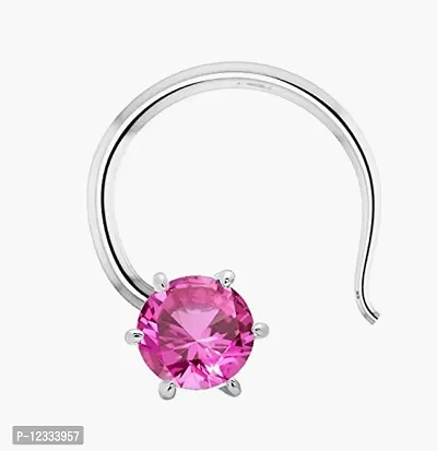 Silver Nose Stud Solitaire Pink CZ Small Size Piercing in Pure 92.5 Sterling Silver for Girls/Women