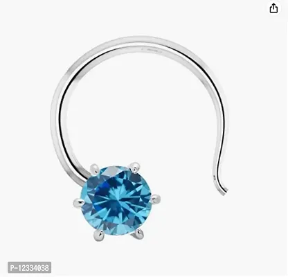 Silver Nose Stud Solitaire Blue CZ Small Size Piercing Silver Nose Pin in Pure 92.5 Sterling Silver for Girls/Women