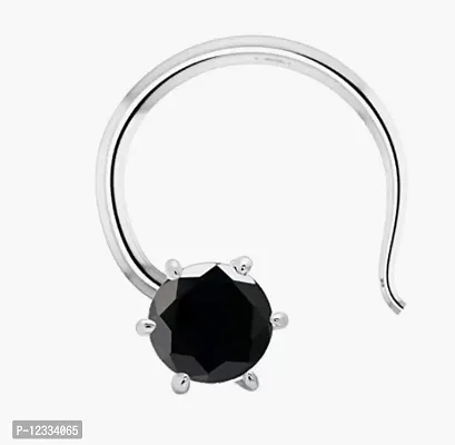 Black Solitaire CZ Small Size Piercing Silver Nose Pin in Pure 92.5 Sterling Silver for Girls/Women