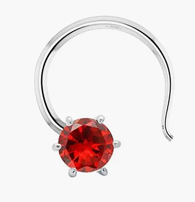 Solitaire Red CZ Small Size Piercing Silver Nose Pin in Pure 92.5 Sterling Silver for Girls/Women