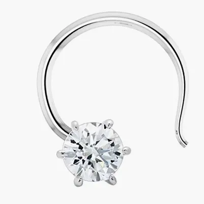 Solitaire White CZ Small Size Piercing Silver Nose Pin in Pure 92.5 Sterling Silver for Girls/Women