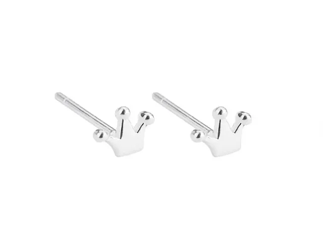 Genuine 925 Sterling Mini Crown Stud Earrings Daily Use Stud