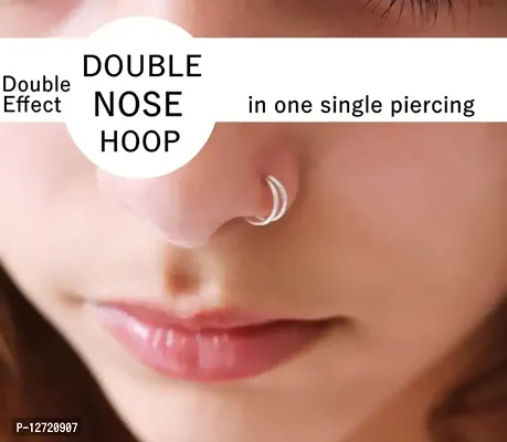 Double Hoop Nose Ring, Double Nose Ring for Single Piercing, Rose Gold Nose Hoop, Sterling Silver Nose Ring, Nose Hoop-thumb0