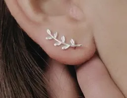 925 Silver Leaf Ear Climber Earrings, Excellent Anniversary/Party Wear/Birthday Gift-thumb1