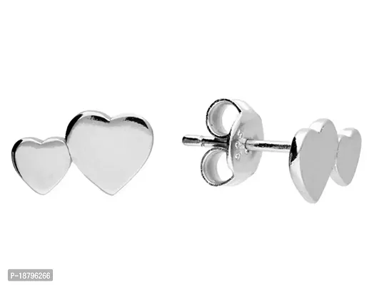 Double Heart Stud Earrings Small  Large  Solid .925 Sterling Silver Handmade-thumb0
