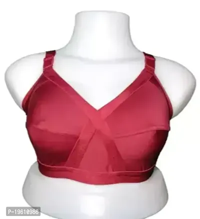 Stylish Red Polyester Spandex Solid Bras For Women