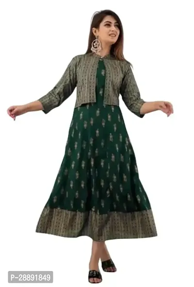 Stylish Green Cotton Blend Kurta With Jacket For Women