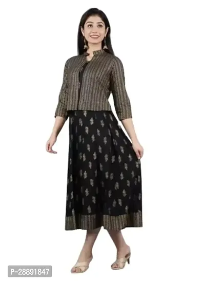 Stylish Black Cotton Blend Kurta With Jacket For Women-thumb0