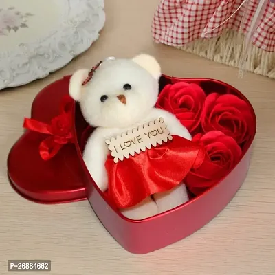 Teddy Bear Heart Box Red Rose Valentine Day Gift Purpose Day Love Gifts in Heart Shaped Gifting Boxes Girlfriend Boyfriend Gifting - Red-thumb0