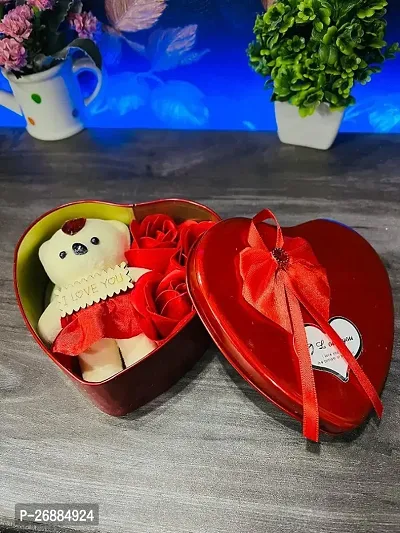 Teddy Bear Heart Box Red Rose Valentine Day Gift Purpose Day Love Gifts in Heart Shaped Gifting Boxes Girlfriend Boyfriend Gifting - Red-thumb0
