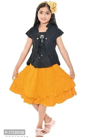 Fashionable Girls Yellow Color Knee Length Skirt  Short Sleeve Top Set.-thumb0