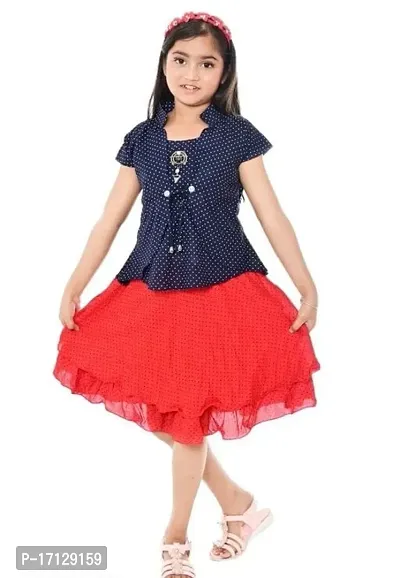 Fashionable Girls Red Color Knee Length Skirt  Short Sleeve Top Set