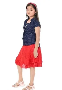 Fashionable Girls Red Color Knee Length Skirt  Short Sleeve Top Set-thumb1