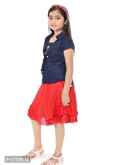 Fashionable Girls Red Color Knee Length Skirt  Short Sleeve Top Set-thumb2