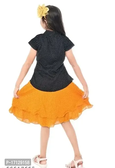 Fashionable Girls Yellow Color Knee Length Skirt  Short Sleeve Top Set.-thumb3