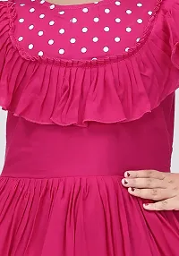 Fashionable and uniquely designed Polka and Feather Printed Pink Color frock for girls.-thumb1