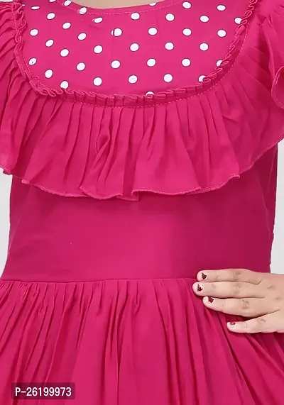 Fashionable and uniquely designed Polka and Feather Printed Pink Color frock for girls.-thumb2