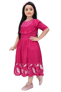 Fashionable and uniquely designed Polka and Feather Printed Pink Color frock for girls.-thumb2