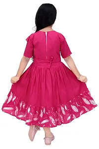 Fashionable and uniquely designed Polka and Feather Printed Pink Color frock for girls.-thumb3