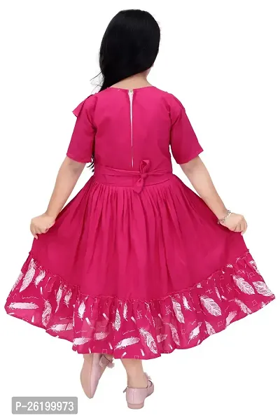 Fashionable and uniquely designed Polka and Feather Printed Pink Color frock for girls.-thumb4