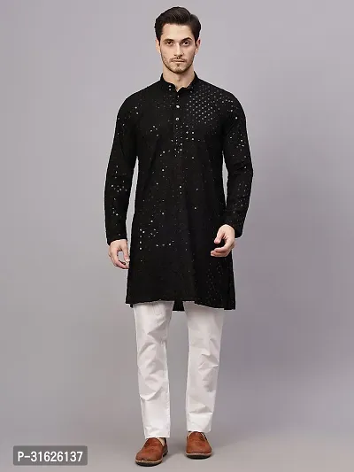 Reliable Black Rayon Embroidered Kurta And Bottom Sets For Men-thumb0