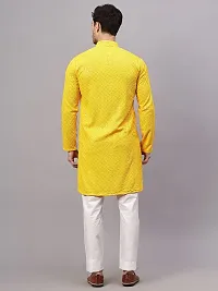 Reliable Yellow Rayon Embroidered Knee Length Kurta For Men-thumb4