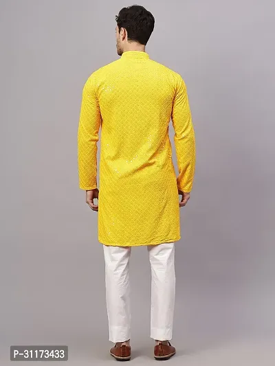 Reliable Yellow Rayon Embroidered Knee Length Kurta For Men-thumb5