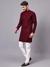 Reliable Maroon Rayon Embroidered Kurta And Bottom Sets For Men-thumb3