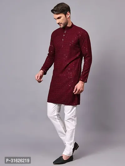 Reliable Maroon Rayon Embroidered Kurta And Bottom Sets For Men-thumb4