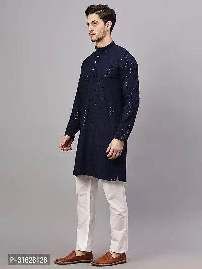 Reliable Blue Rayon Embroidered Kurta And Bottom Sets For Men-thumb3