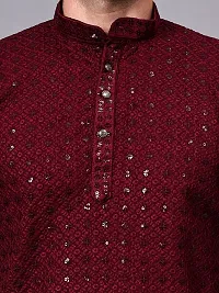 Reliable Maroon Rayon Embroidered Kurta And Bottom Sets For Men-thumb1