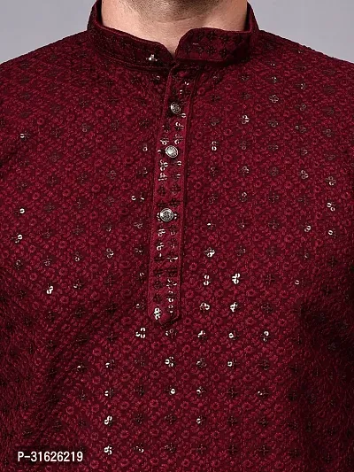 Reliable Maroon Rayon Embroidered Kurta And Bottom Sets For Men-thumb2