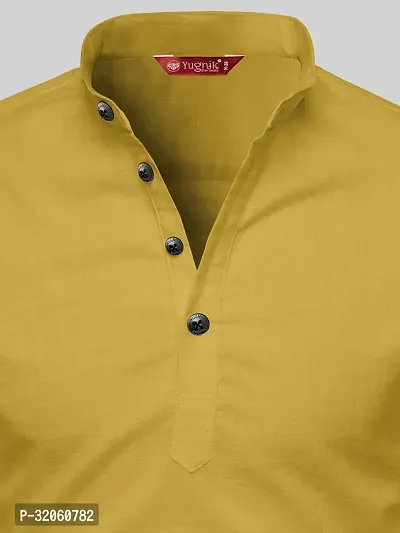 Reliable Yellow Cotton Solid Short Length Kurta For Men-thumb2