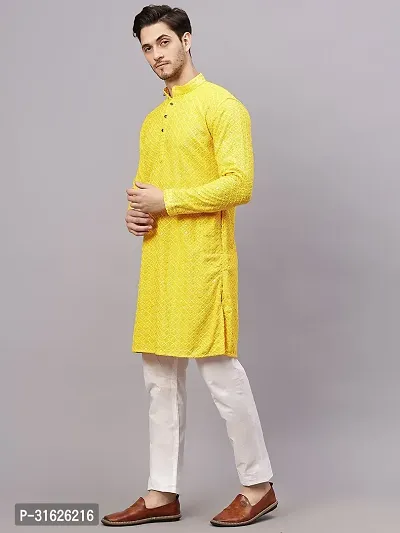 Reliable Yellow Rayon Embroidered Kurta And Bottom Sets For Men-thumb3