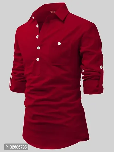 Reliable Red Cotton Solid Short Length Kurta For Men-thumb0