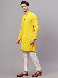 Reliable Yellow Rayon Embroidered Knee Length Kurta For Men-thumb2