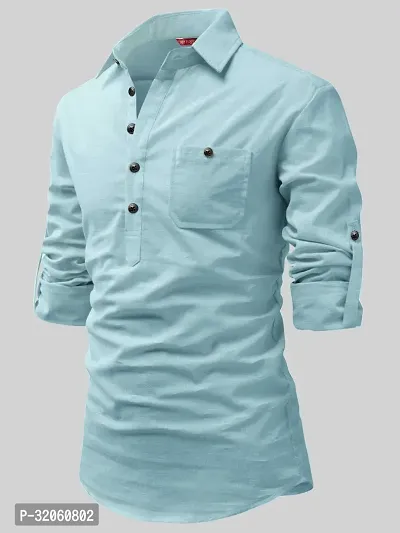 Reliable Blue Cotton Solid Short Length Kurta For Men