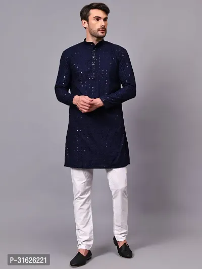 Reliable Blue Rayon Embroidered Kurta And Bottom Sets For Men-thumb3