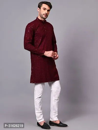 Reliable Maroon Rayon Embroidered Kurta And Bottom Sets For Men-thumb3