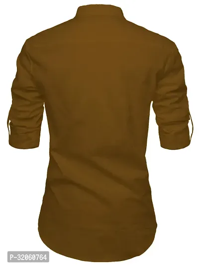 Reliable Brown Cotton Solid Short Length Kurta For Men-thumb2