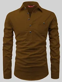 Reliable Brown Cotton Solid Short Length Kurta For Men-thumb2