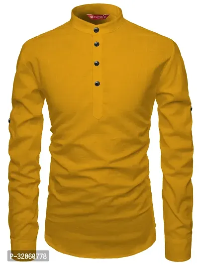 Reliable Yellow Cotton Solid Short Length Kurta For Men-thumb3