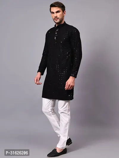 Reliable Black Rayon Embroidered Kurta And Bottom Sets For Men-thumb4